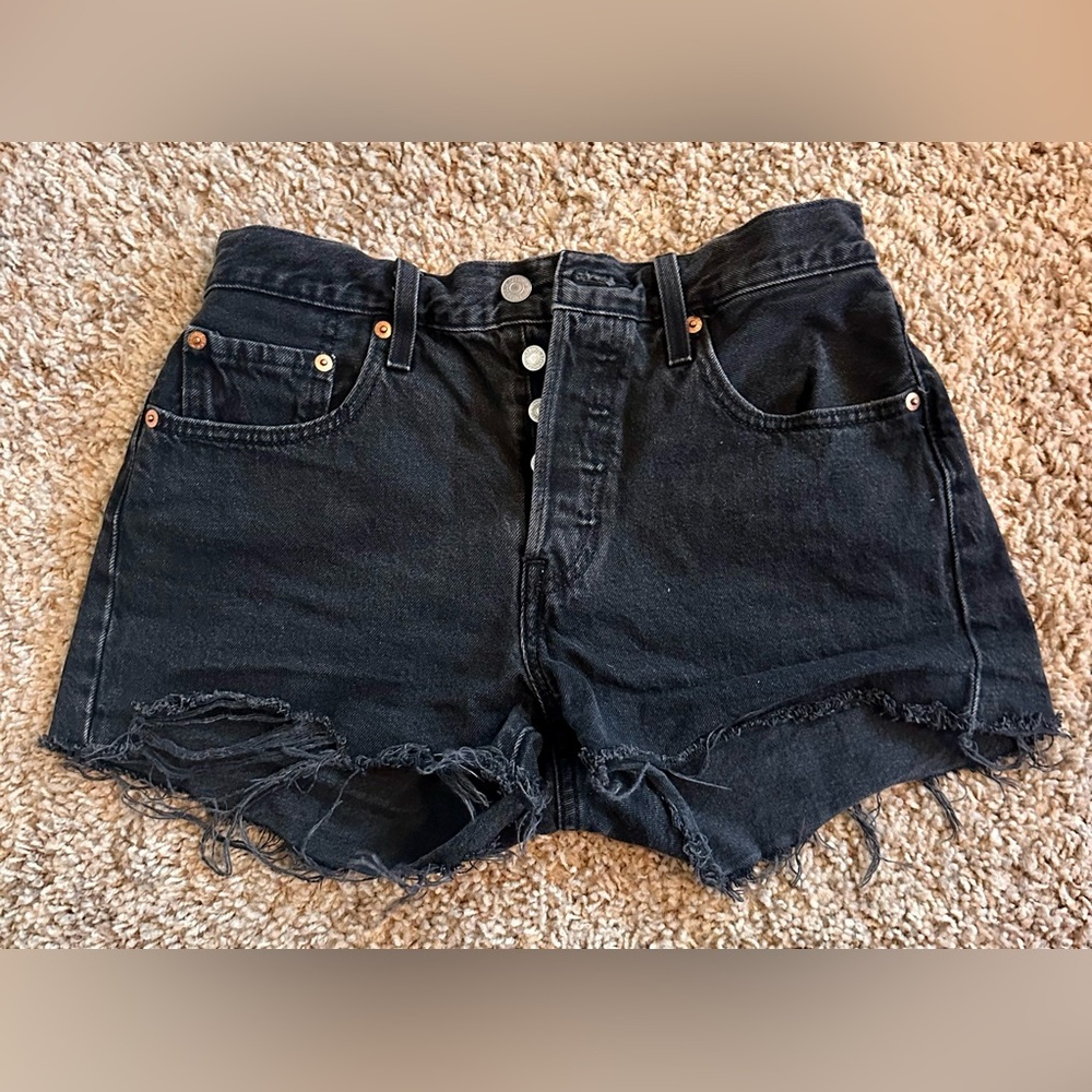 Levi's Black Jean Shorts Distressed High-Waisted